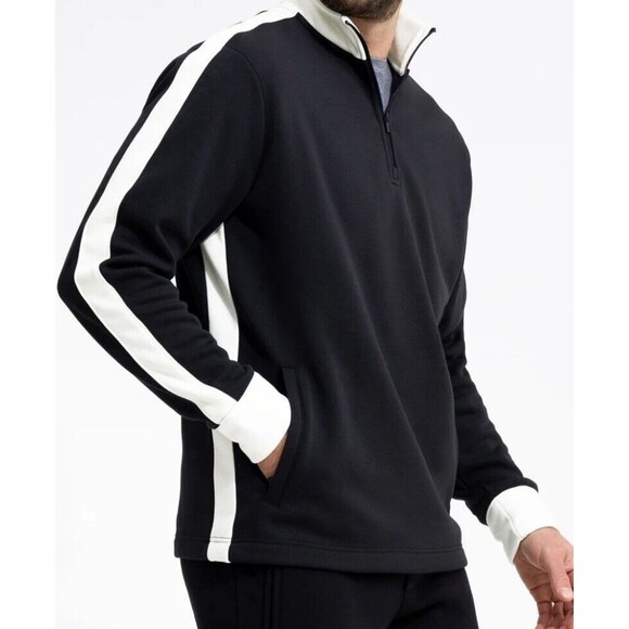 NWT Swet Tailor Stretch Microfleece Quarter Zip Pullover In Black W/ White Large - Picture 1 of 7